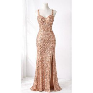 Faeriesty Rose Gold Sequin Evening Dress with side slit - Womens Size XL